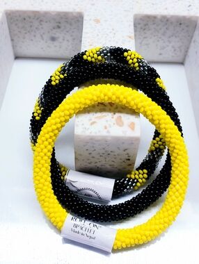 GAME DAY -The Original Roll-On® Bracelets, Black & Yellow, Set of 3, 7"round, #2